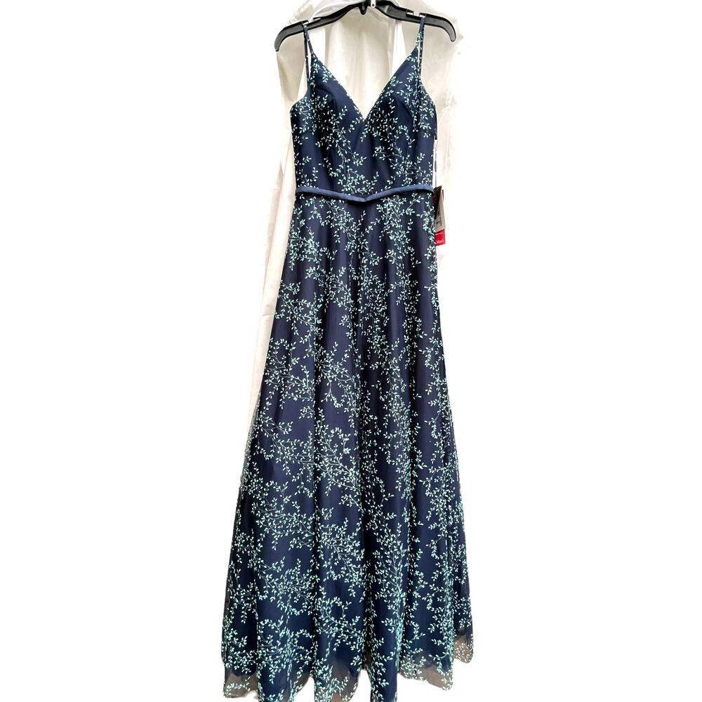 Terani Couture Glamour Deep-V Back Gown w/ Beading | sz 0 | Navy Teal | NEW! - Picture 4 of 10